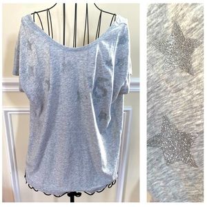 NWOT Victoria Secret Sport Relaxed Fit Off Shoulder Glitter Star Logo Tee